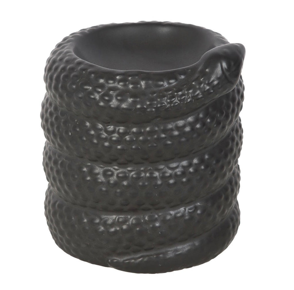 Serpentine Coiled Snake Oil Burner front view on white background showing coiled snake form