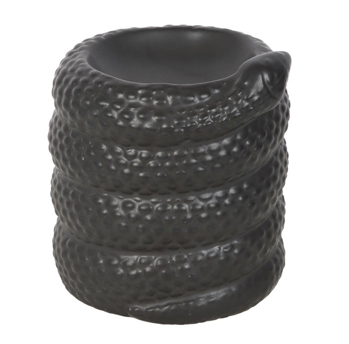 Serpentine Coiled Snake Oil Burner front view on white background showing coiled snake form