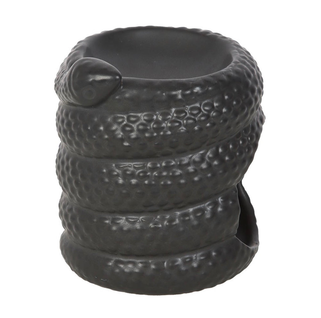 Serpentine Coiled Snake Oil Burner side view showing snake head detail and scale texture