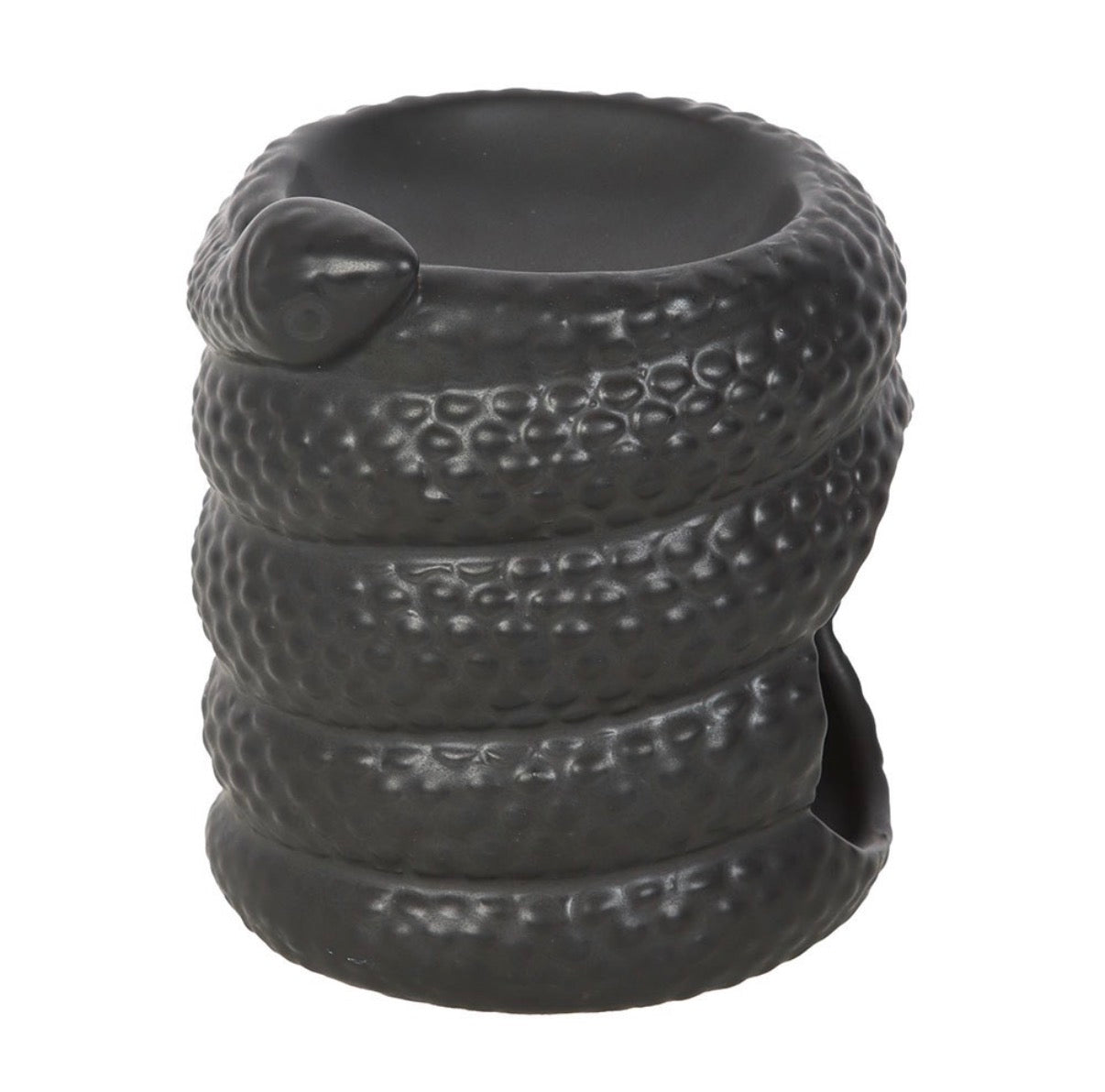 Serpentine Coiled Snake Oil Burner side view showing snake head detail and scale texture