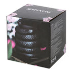 Serpentine Coiled Snake Oil Burner in dark floral Serpentine gift box packaging