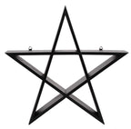 Black Pentagram Wall Shelf front view on white background showing hanging brackets