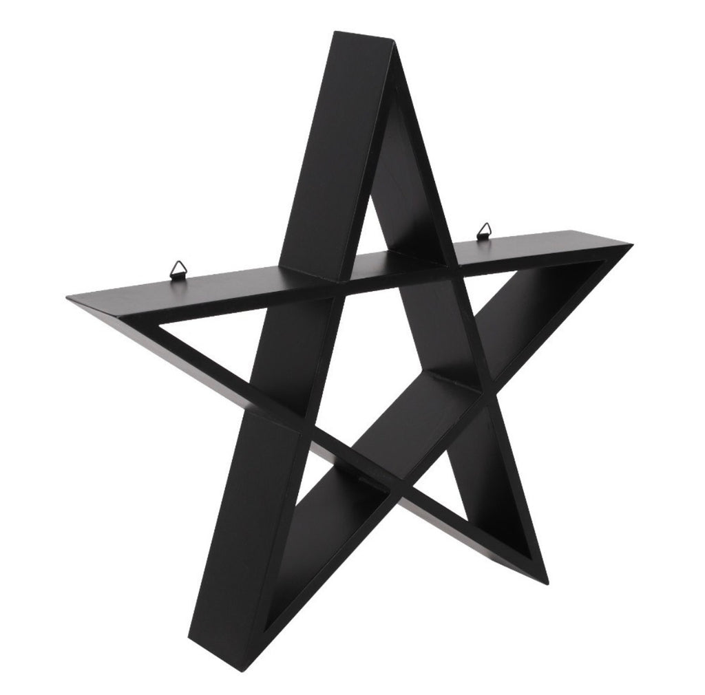 Black Pentagram Wall Shelf angled view showing shelf depth and construction