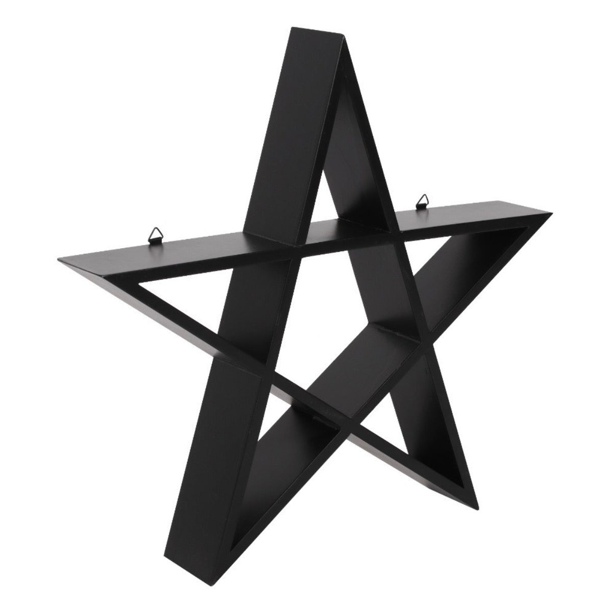 Black Pentagram Wall Shelf angled view showing shelf depth and construction