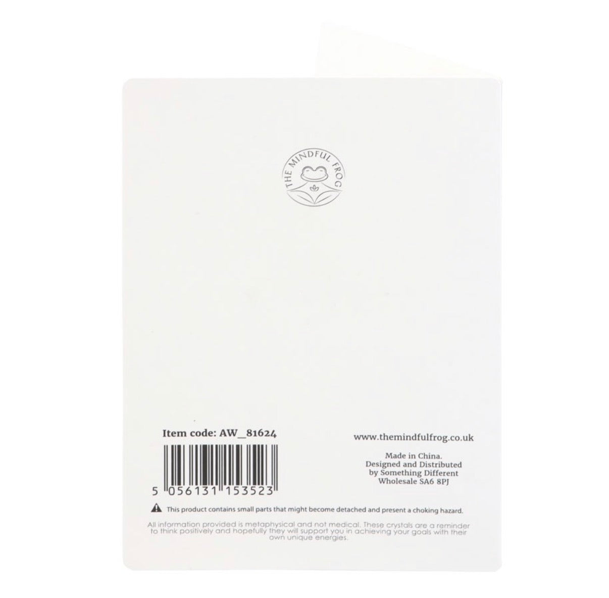 Tigers Eye Crescent Moon Crystal Card back with barcode and product information