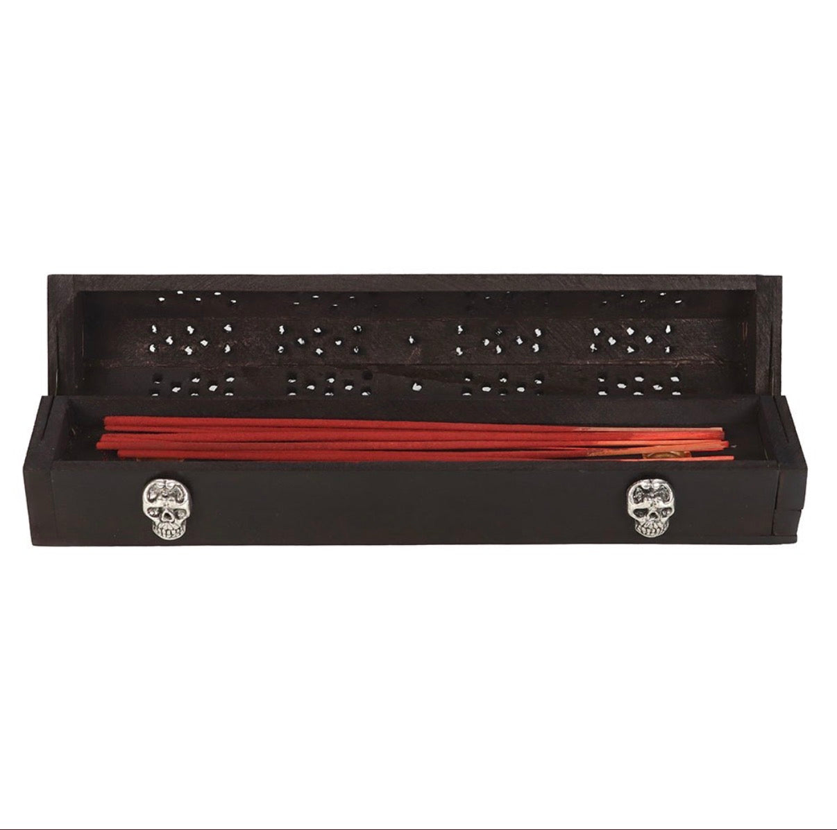 Go Away Evil incense box - open with incense sticks