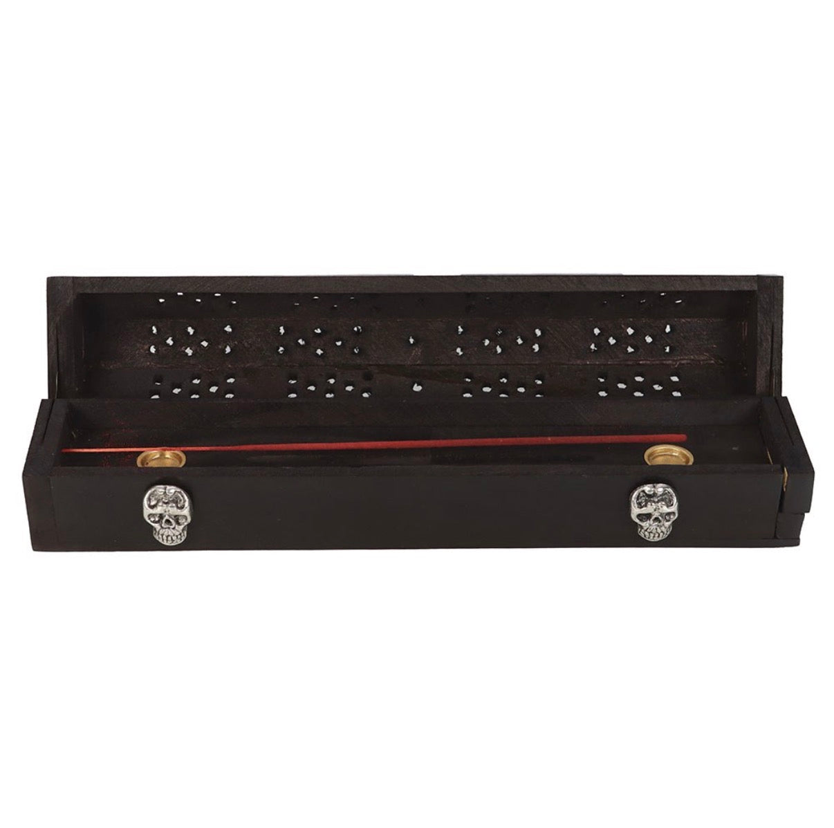 Go Away Evil incense box - open showing interior holders