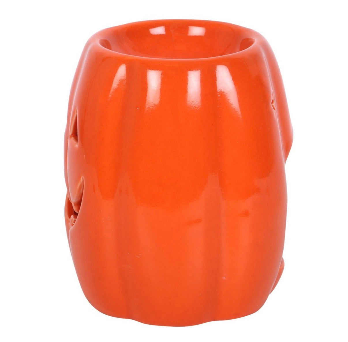 Jack-o'-Lantern Pumpkin Wax Melt Burner - opposite side view on white background