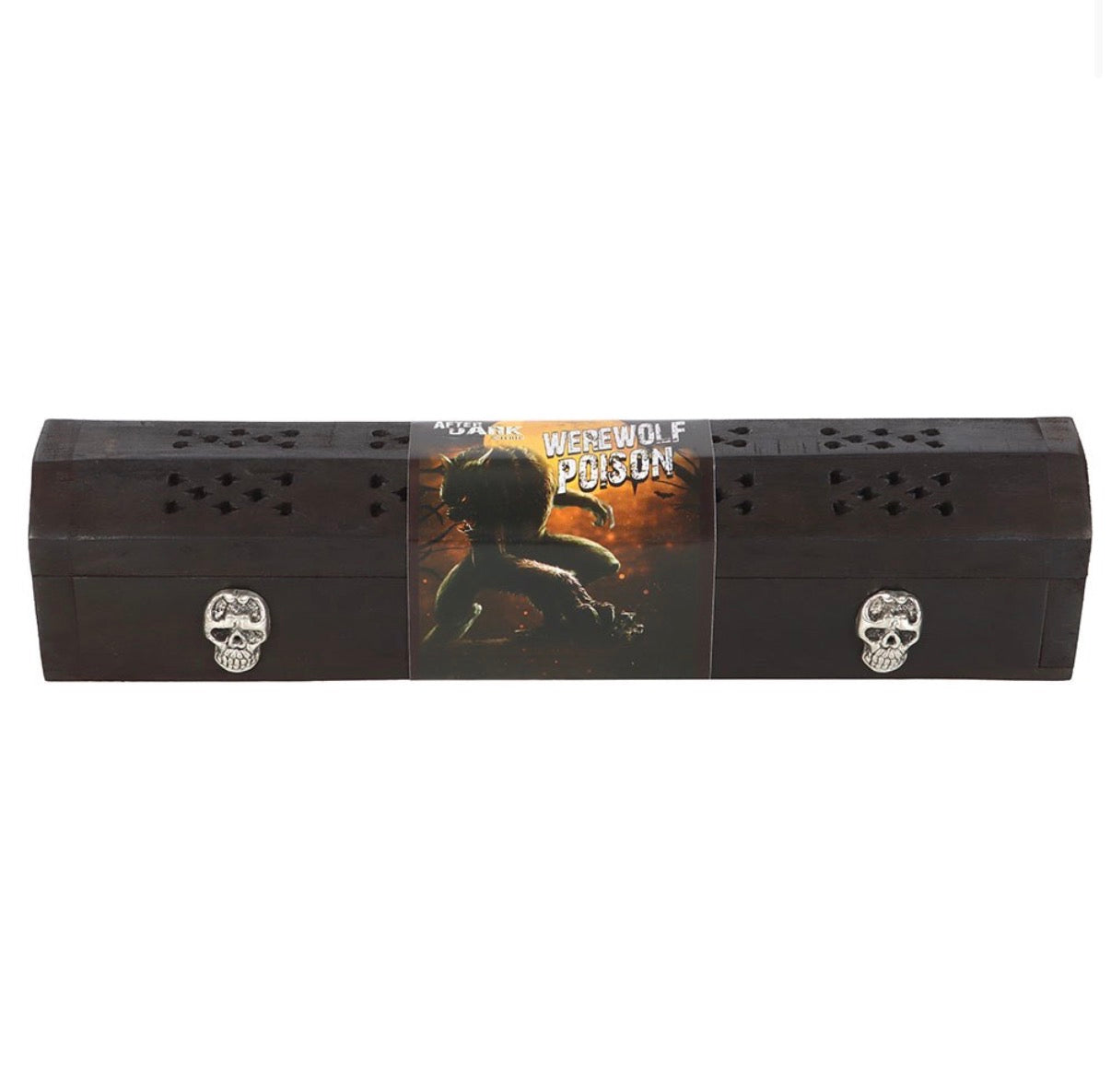 Werewolf Poison skull incense box - front view closed