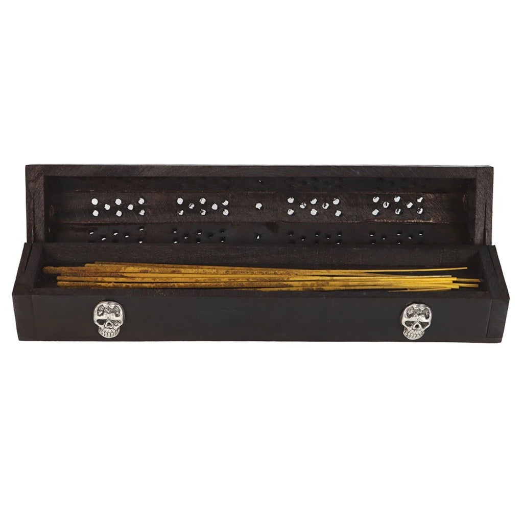 Werewolf Poison skull incense box - open showing incense sticks inside