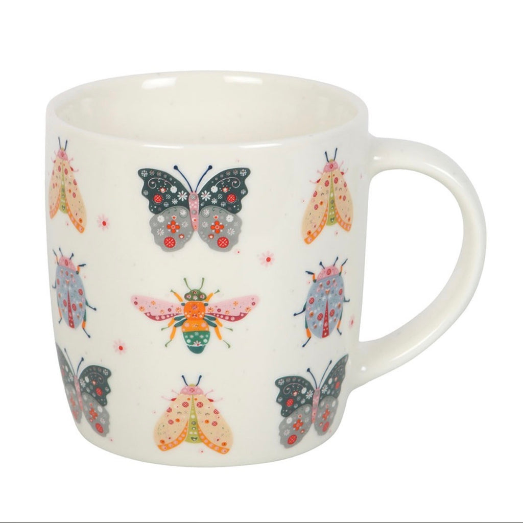 Butterfly and Bug Garden Ceramic Mug - side view on white background