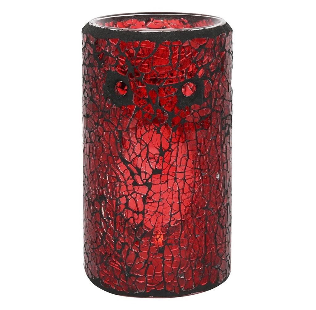 Red Pillar Crackle Glass Oil Burner - back view on white background