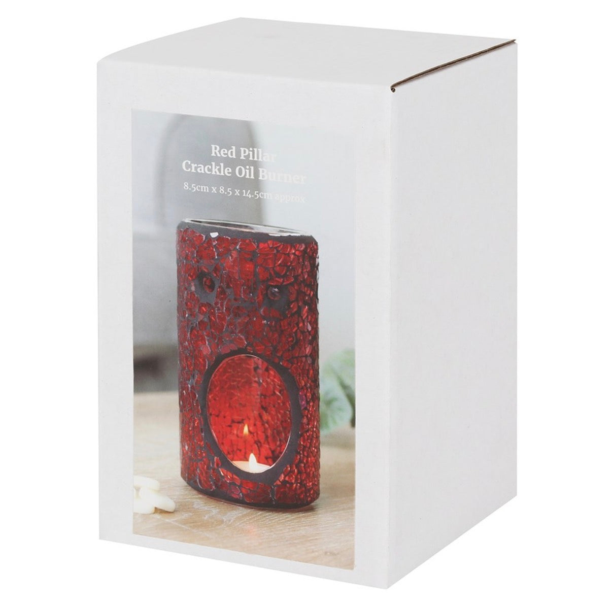 Red Pillar Crackle Glass Oil Burner - gift box packaging
