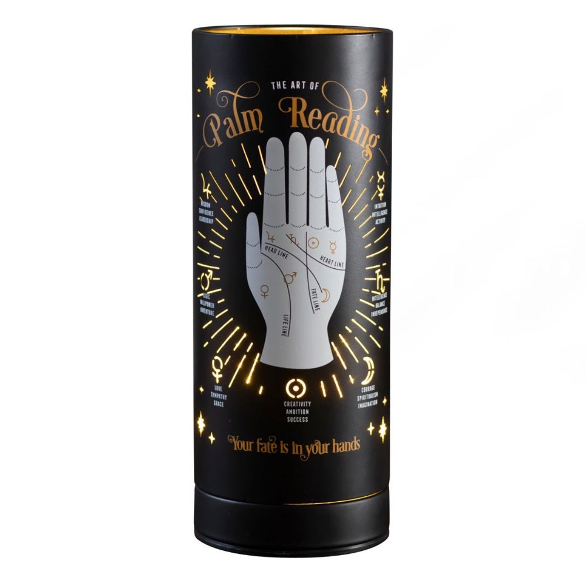 The Art of Palm Reading USB Lamp - front view on white background