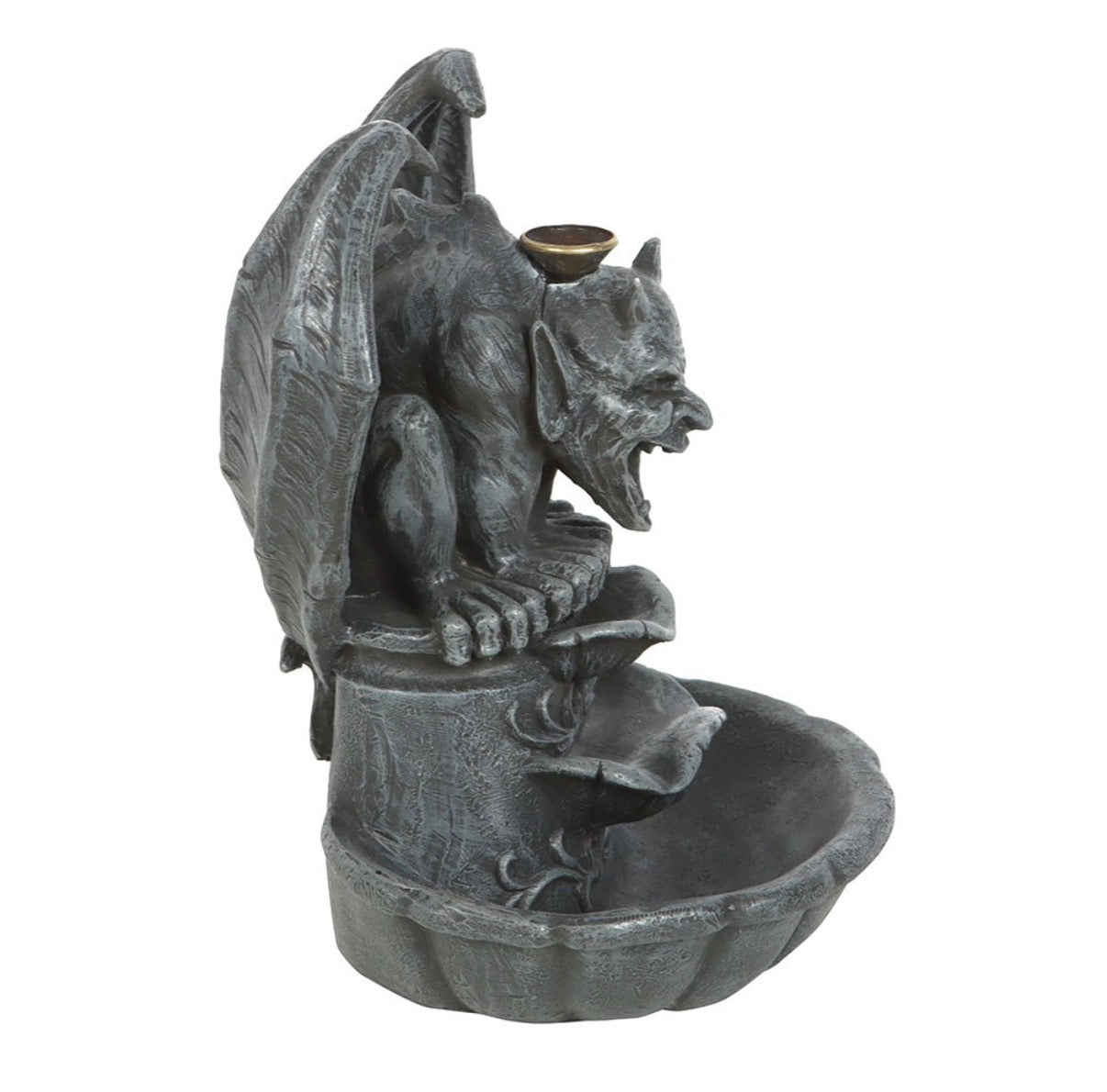 Gargoyle Backflow Incense Burner - opposite side view on white background