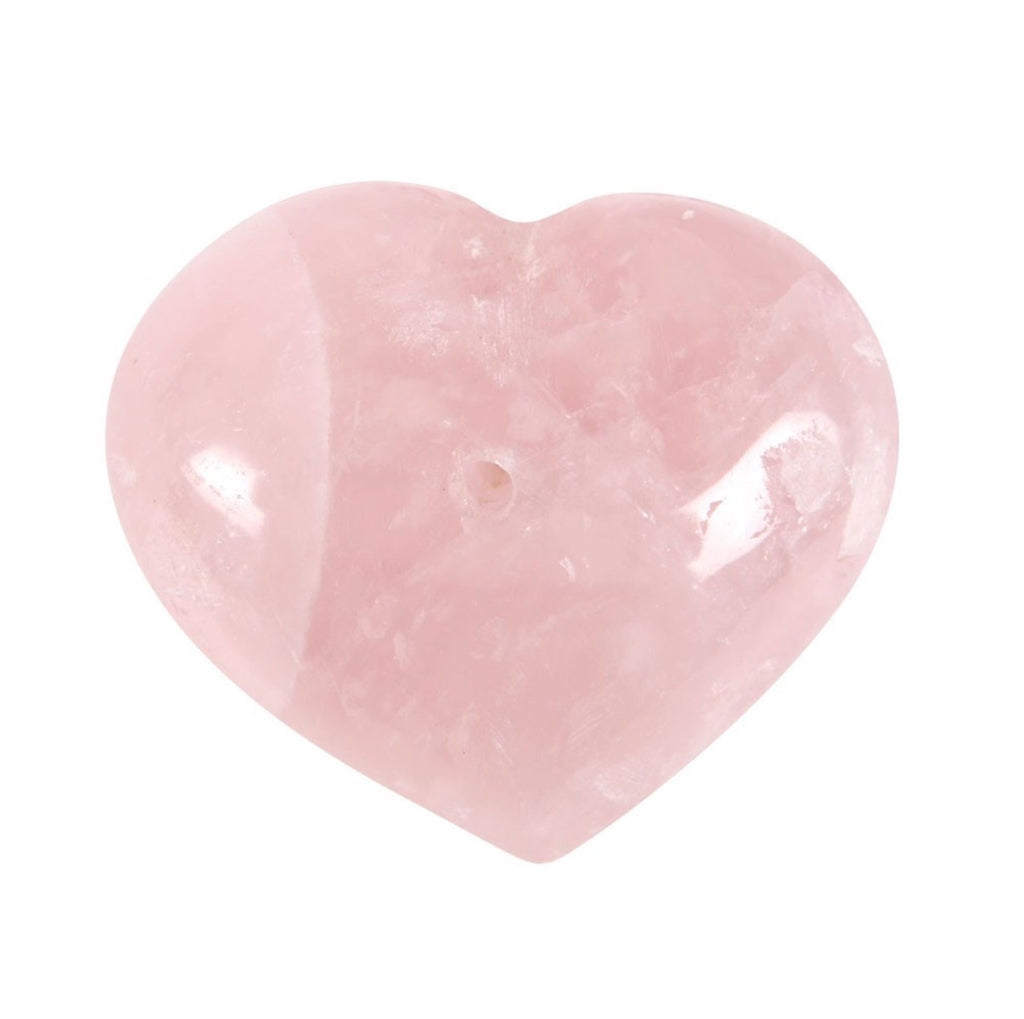 Rose Quartz Heart Incense Holder close up showing drilled hole and natural inclusions