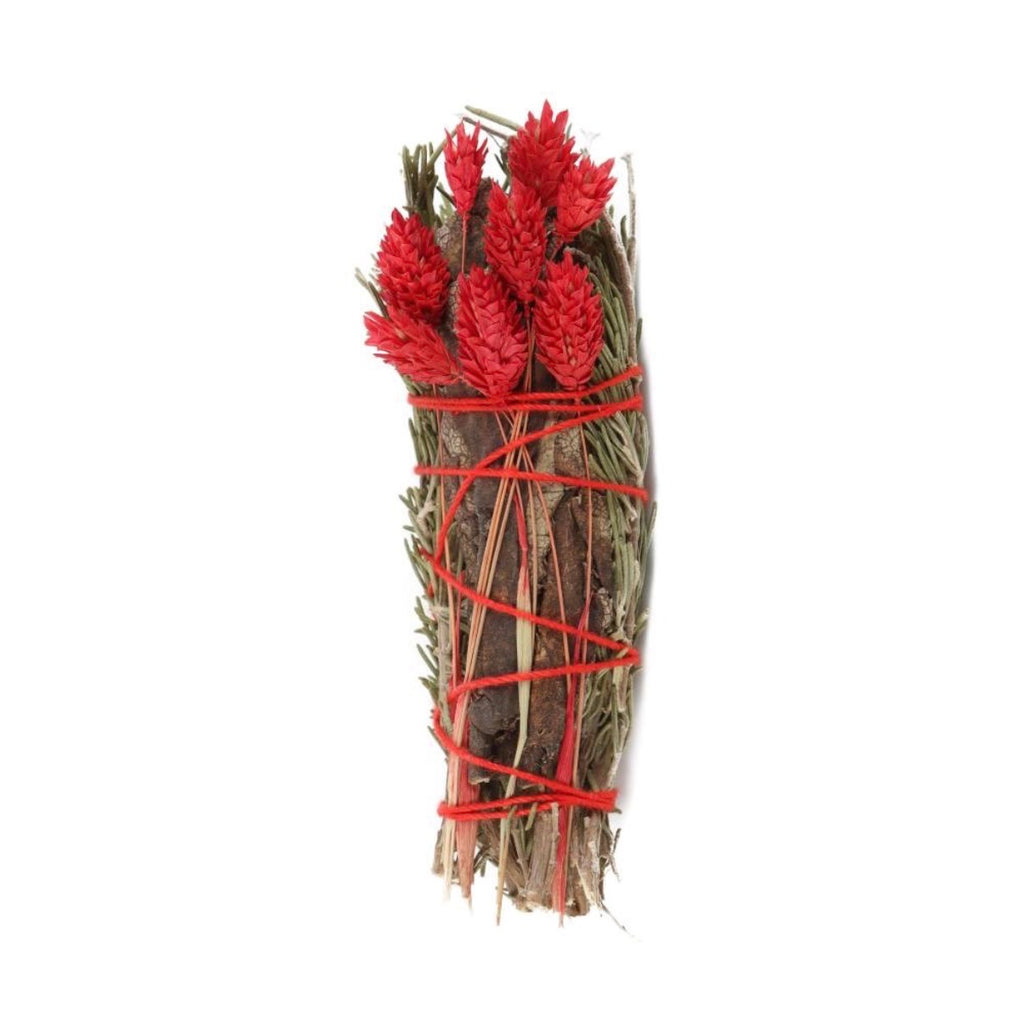 Luxury Ritual Wand Smudge Stick Rosemary & Red Botanicals - front of bundle on white background