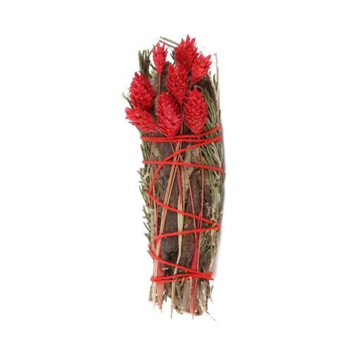 Luxury Ritual Wand Smudge Stick Rosemary & Red Botanicals - front of bundle on white background