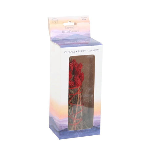 Luxury Ritual Wand Smudge Stick Rosemary & Red Botanicals - side angle in luxury gift box