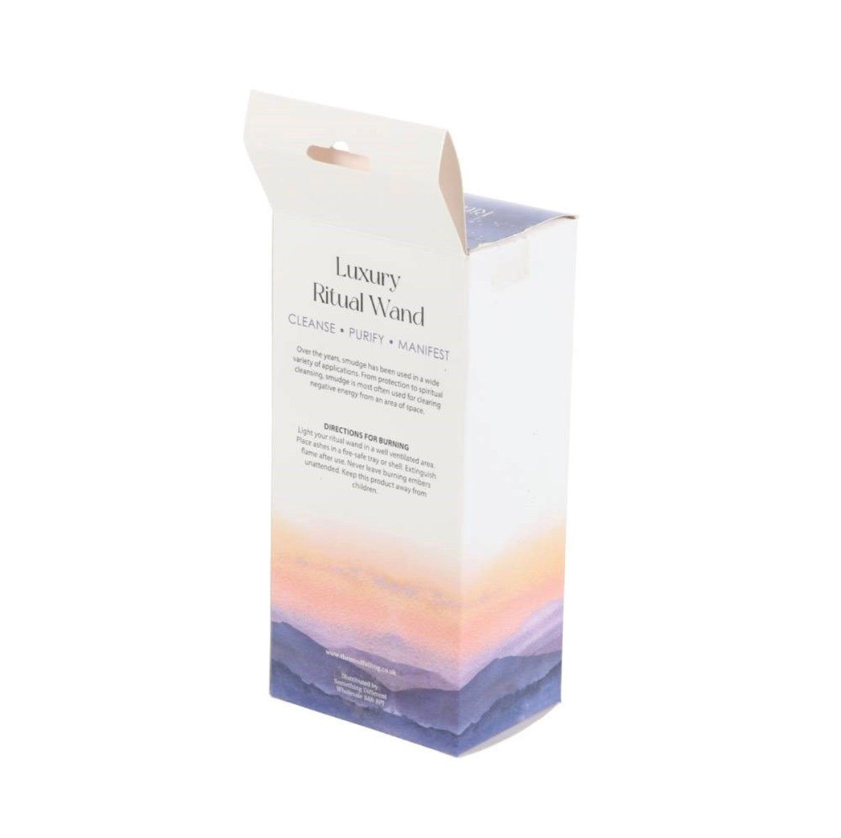 Luxury Ritual Wand Smudge Stick Rosemary & Red Botanicals - back of gift box showing directions