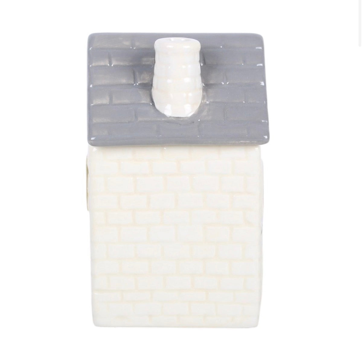 Stone Cottage Ceramic Oil Burner reverse view showing plain back and grey roof white background