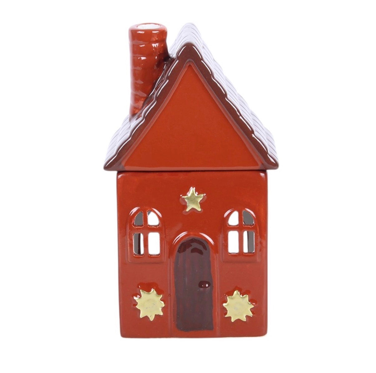 Hearth Cottage Ceramic Oil Burner front view white background showing gold star embellishments