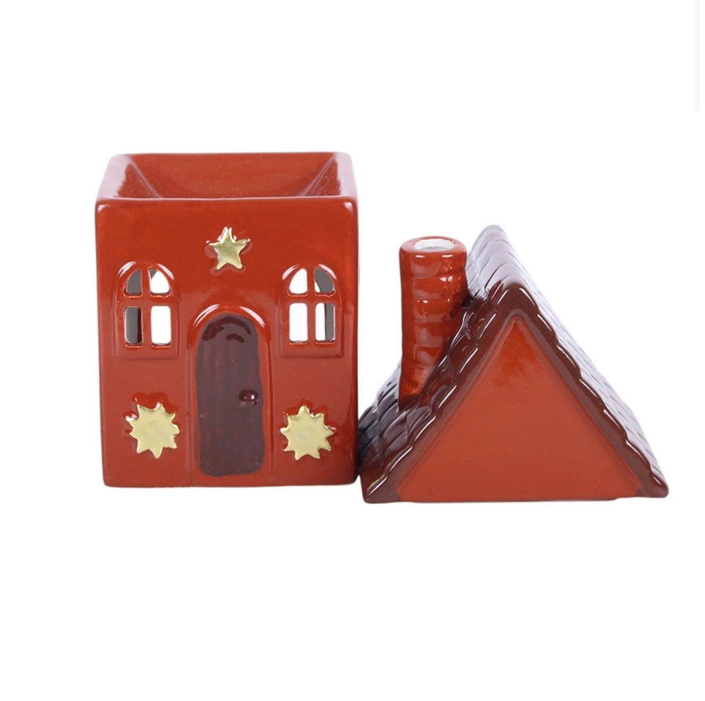 Hearth Cottage Ceramic Oil Burner with roof removed showing open top white background