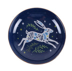 Leaping Hare Ceramic Trinket Dish top view white background showing full folk art hare design