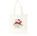 Dance with the Moon Jumping Hare Tote Bag front view white background showing full hare print