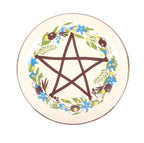 Solstice Wreath Trinket Dish top view white background showing pentagram and floral wreath design