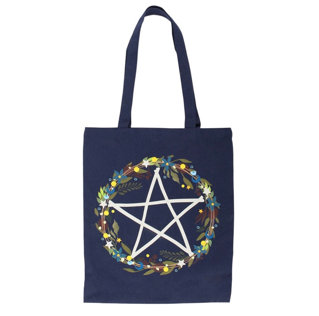 Solstice Wreath Tote Bag front view white background showing full pentagram wreath print