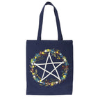 Solstice Wreath Tote Bag front view white background showing full pentagram wreath print