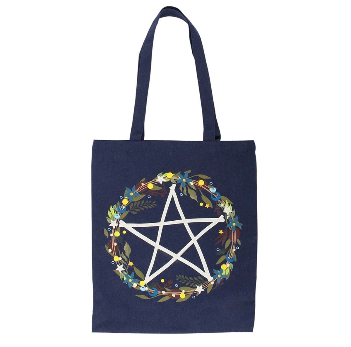 Solstice Wreath Tote Bag front view white background showing full pentagram wreath print
