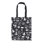 Witchy Icons Tote Bag front view white background showing full all-over witchy print