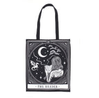The Reader Tarot Tote Bag front view white background showing full tarot print