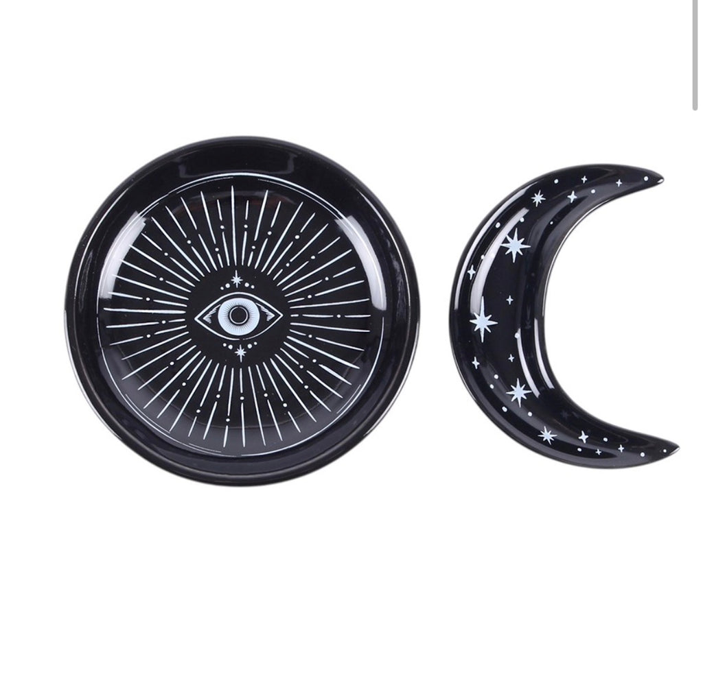 Spellbound Sky Stacking Moon Trinket Dish set showing round and crescent dishes white background