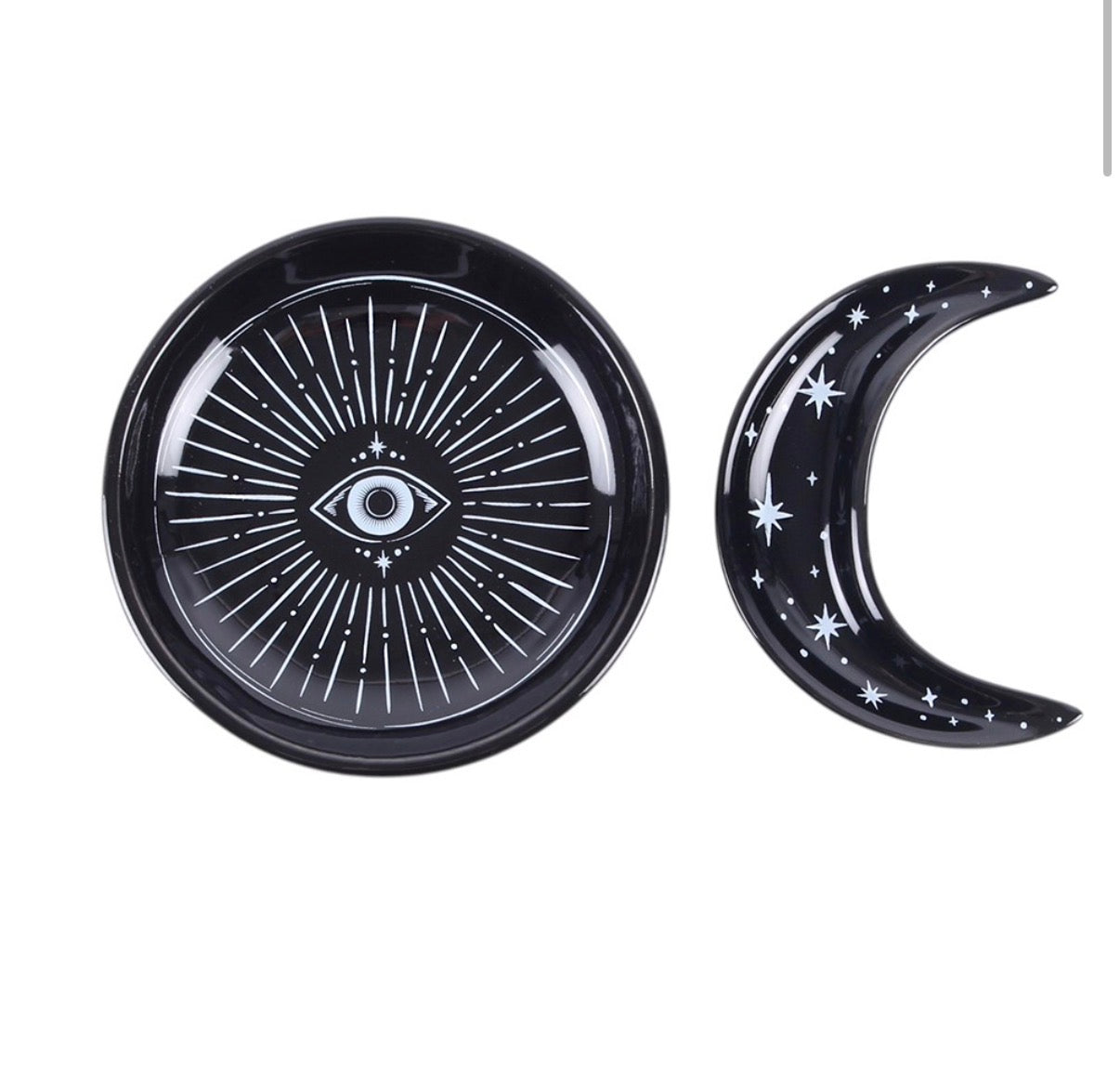 Spellbound Sky Stacking Moon Trinket Dish set showing round and crescent dishes white background