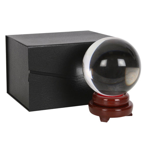 Crystal Ball with Wooden Stand and black gift box white background