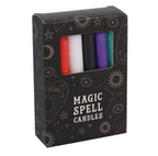 Magic Spell Candles by Spirit of Equinox - box front angle showing mixed colour candles