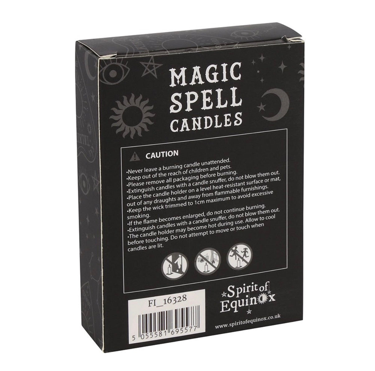 Magic Spell Candles by Spirit of Equinox - box back with caution information
