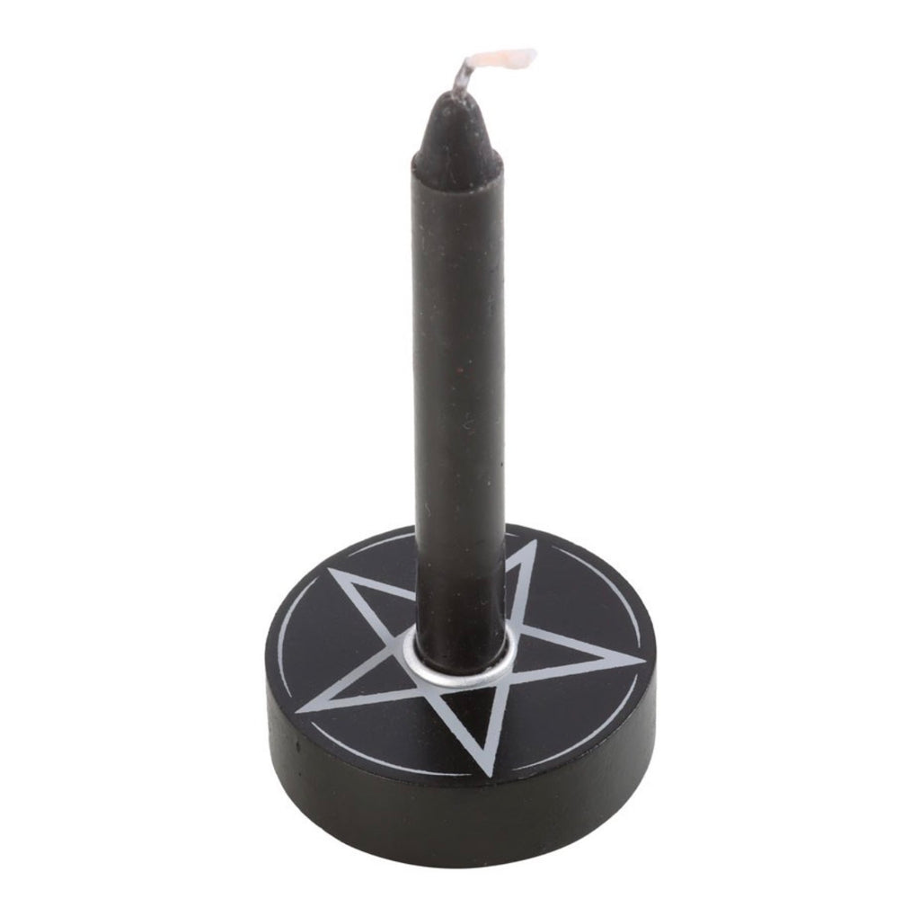 Pentagram Spell Candle Holder with black spell candle white background