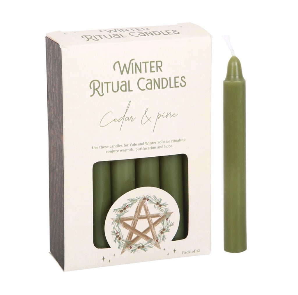 Winter Ritual Candles Cedar and Pine - box front with single candle white background