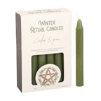 Winter Ritual Candles Cedar and Pine - box front with single candle white background