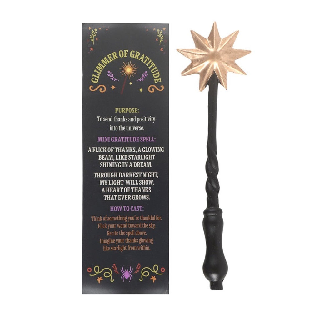 Glimmer of Gratitude Mini Wand with spell scroll white background