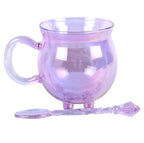Double Walled Glass Cauldron Mug and Spoon - front white background with spoon beside