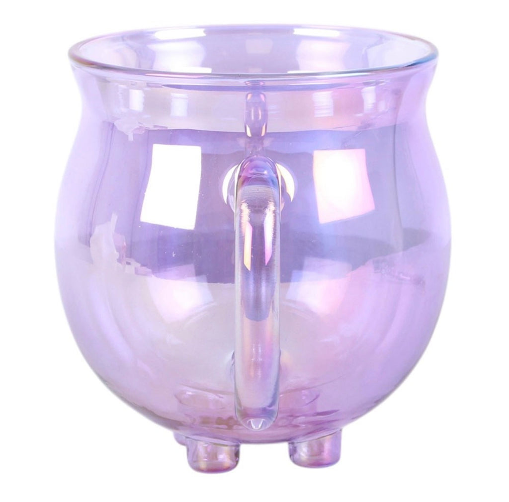 Double Walled Glass Cauldron Mug and Spoon - back view showing handle white background