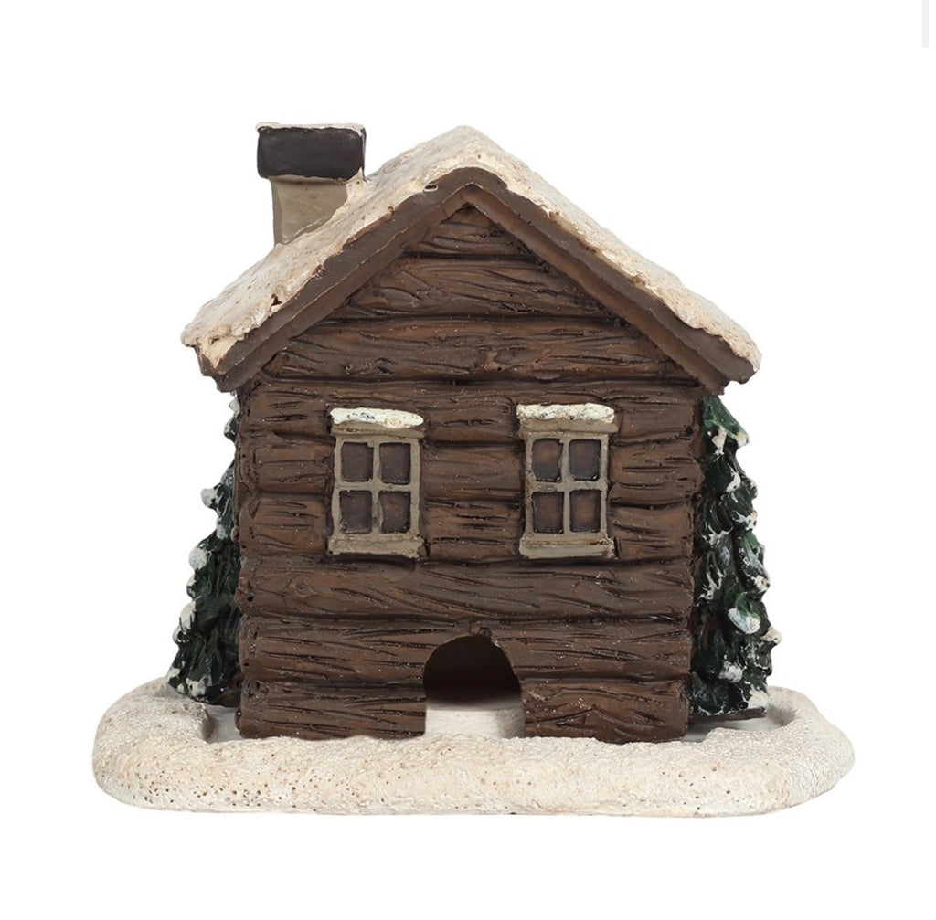 Smoking Log Cabin Incense Cone Burner - back showing chimney hole white background