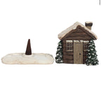 Smoking Log Cabin Incense Cone Burner - open showing base plate and incense cone