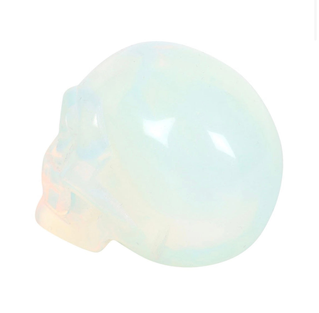 Opalite Gemstone Skull back view white background
