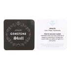Opalite Gemstone Skull info card front and back